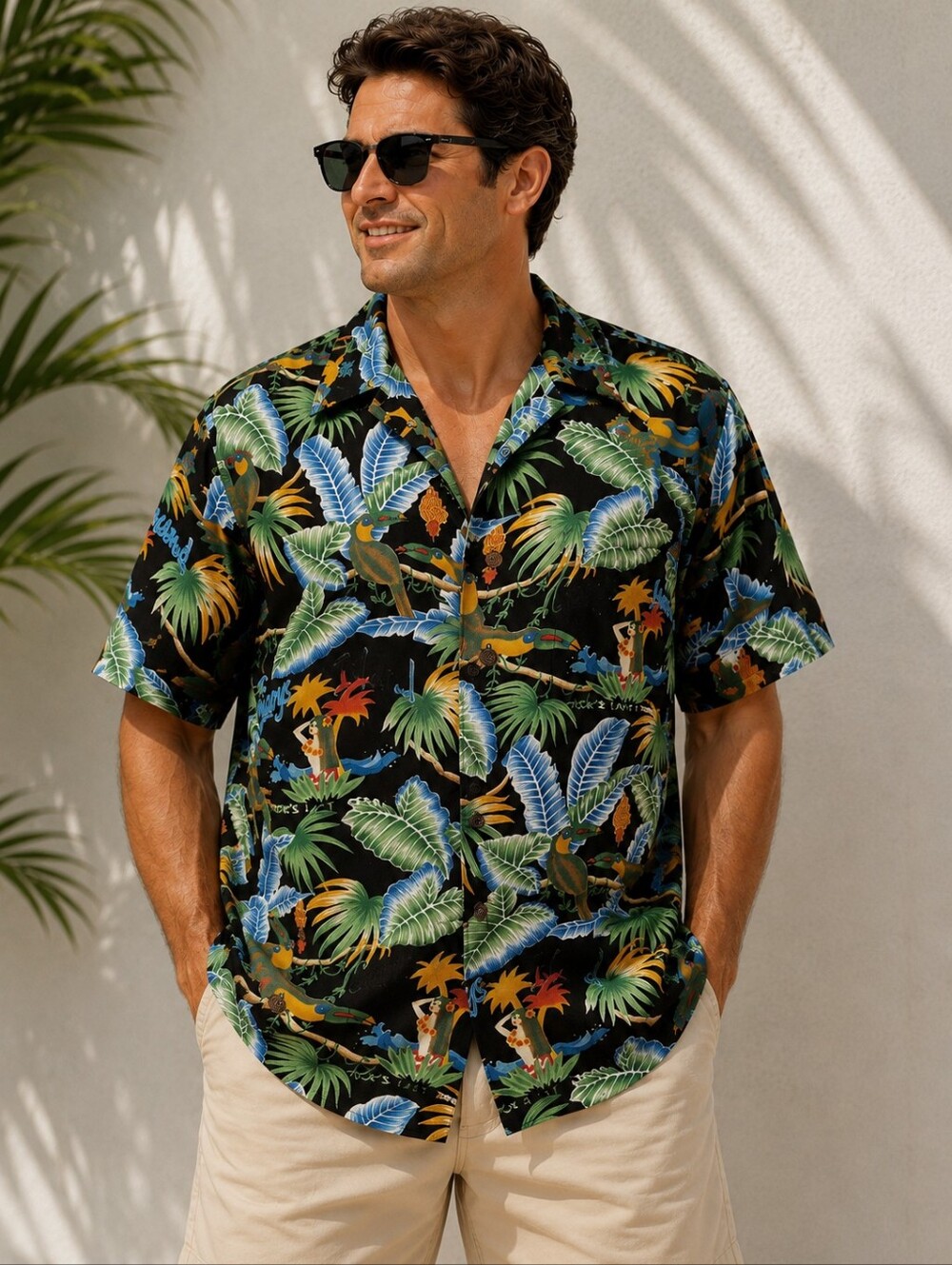 Reyn Spooner Gary's Island Dick's Last Resort Aloha Shirt Men's Large Black